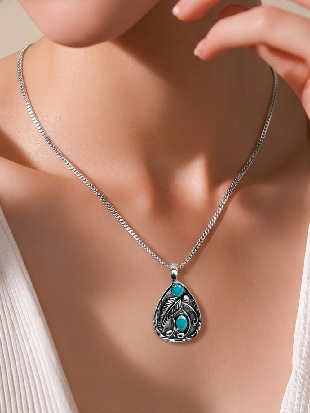 Turquoise Feather Necklace Western Boho Pendant Native American Inspired Jewelry